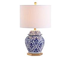 JONATAHAN Y - JYL3051A Gretchen Lámpara Mesa LED Cerámica/Metal Tarro de Jengibre 64 cm, Lámpara Clásica Tradicional Mesilla Noche Escritorio para Habitación, Salón, Oficina, Azul/Blanco