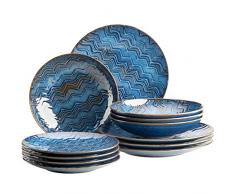 MÃSER 935072 Aquamarine, emocionante juego de platos barnizados para 4 personas, con plato hondo y plato de postre, 12 piezas de cerÃ¡mica de alta calidad, gres, azul