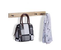 Relaxdays Perchero Pared 3 Ganchos y Aro Bufandas, Colgador Mural MDF y Metal, MarrÃ³n Claro y Negro, 70% Hierro 30% Tablero de Fibra, 13 x 65 x 14,5 cm Aprox