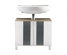 trendteam Cuarto de baño Mueble de baño base para lavabo Armario Porto, 65 x 54 x 31 cm, cuerpo en acabado roble claro cepillado, frente en blanco, cristal satinado con mucho espacio y compartimento abierto
