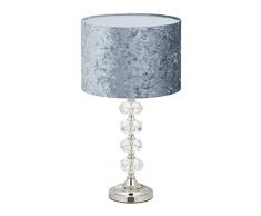 Relaxdays Lámpara de mesa, pantalla de terciopelo, base de cristal, casquillo E14, lámpara de mesa, 48 x 26 cm, color gris