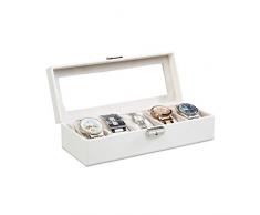 Relaxdays Caja para Relojes, Piel Sintética, Blanco, 10.5x27.5x7.5 cm
