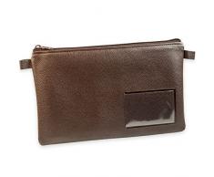 effektivo Bolsa de banco con cremallera y ventana, piel sintÃ©tica de color marrÃ³n, apta para documentos de hasta DIN A5