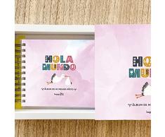 Album Fotos BebÃ© NiÃ±a HappyMots | 22cm x 15cm | Hola Mundo | Viene con Caja Protectora | Album BebÃ© para Pegar Fotos y Escribir | Set de Pegatinas Decorativas Incluido