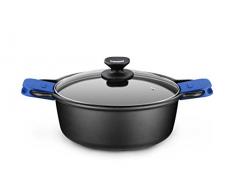 Monix Solid Cacerola Alta, Tapa de Cristal y Asas de Silicona, 8 litros, Aluminio, Negro y Azul
