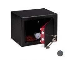 Relaxdays Caja Fuerte PequeÃ±a, Mini Safe con Llaves, Seguridad, para Paredes o Armarios, Acero, 17 x 23 x 17 cm, Negro