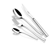 Monix Génova - Set de cubiertos de 24 piezas con cuchillo chuletero, acero inoxidable 18/10, diseño vanguardista y moderno, acabado pulido brillante, espesor 2.5 mm (6 comensales)