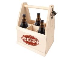 Contento 866654Â Cerveza Portador Planas con abrebotellas, Madera Natural, 26Â x 17Â x 34Â cm
