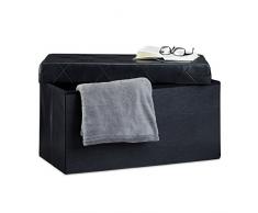 Relaxdays Baúl Almacenamiento Plegable, Piel Sintética, Negro, 38 X 78 X 38 Cm