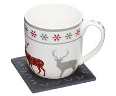 Kitchencraft we Love de Navidad diseño de reno novedad taza y Slate posavasos Set de regalo, multicolor