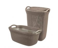 CURVER - Cesto para Colada (plástico, 1 x 57 L + 1 x 40 L), Color marrón