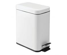 InterDesign Basic Bote para basura, papelera con pedal y tapa en plástico y metal para cocina y cuarto de baño, blanco