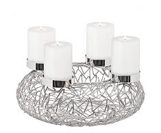 EDZARD Corona de adviento Milano, Acero Inoxidable niquelado, Color Plata, diseño de Rama, diámetro 34 cm, para Velas de 8 cm de diámetro