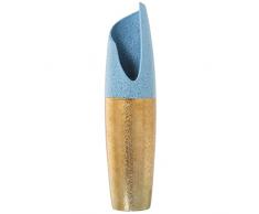 DRW Jarron de Suelo de Ceramica en Dorado y Azul 14x55cm
