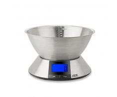 ADE Báscula Digital de cocina. KE1702 Hanna. Pesa hasta 5Kg y líquidos. Electrónica con cuenco en acero inoxidable. Color Plata