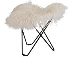 Cuero Design Flying Goose Iceland Taburete, Piel de Cordero/Acero, Blanco Salvaje, Negro, 47 cm