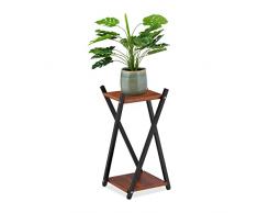 Relaxdays Soporte Macetas, 2 Baldas Efecto Madera, Metal, Taburete Plantas Moderno, 57 x 29 x 29 cm, Negro/MarrÃ³n Oscuro, 60% Acero 40% Tablero de Fibra