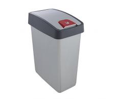 Keeeper Cubo de la Basura Premium con Tapa Abatible, Tacto suave, 25 l, Magne, Plateado