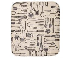 InterDesign iDry Tapete de cocina, alfombrilla escurreplatos grande y gruesa de poliéster y microfibra para un secado de platos rápido, blanco/negro
