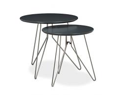 Relaxdays Mesa Auxiliar Redonda, Set 2 Unidades, Mesitas Centro Modernas, DM-Metal, 48 y 40 cm Ø, Gris Mate