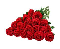 GONICVIN Flores Artificiales, 20 Rosas Artificiales con Tallos Largos, Ramos de Flores realistas para Manualidades, Bodas, Fiestas, hogar, Decoraciones del dÃa de San ValentÃn (Rojo)