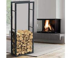 BAKAJI Soporte vertical para leÃ±a rectangular de metal para madera de interior, exterior, madera, casa, jardÃ­n, para chimenea, chimenea, diseÃ±o moderno (150 x 25 x 60 cm)