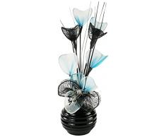 Flourish Creative Florals A juego Par de azul flores artificiales en florero negro, decoraciones de mesa, accesorios para el hogar, regalos, adornos, altura 32 cm