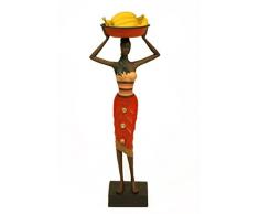 Figura Decorativa Resina"Mujer Africana con Bandeja De Plátanos En La Cabeza" 14 X 10 X 42 Cm.