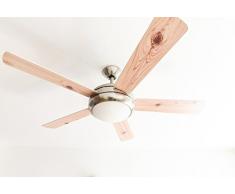 AireRyder Ventilador de techo Ursa con iluminaciÃ³n y control remoto, estructura de nÃ­quel satinado, color de las aspas blanco/pino, 132 cm, 75 W, 132 x 132 x 43 cm