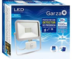 Garza Lighting Outdoor - Foco Proyector ISPOT LED de Exterior con Detector de Presencia, 90º Ángulo de Detección, 3 Reguladores, Potencia 20W, Luz Neutra 4000K, color Plata