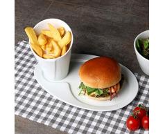 Holst Porzellan SL 130 SET 2 - Juego de 2 hamburguesas de porcelana para patatas fritas (plato y bolsa de freidora)