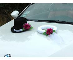 Velo y Sombrero Auto Joyas Novios decoración de Rosas Decoración Auto Joyas Boda Car Auto Wedding Deko Coches (púrpura)