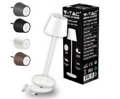 V-TAC Lámpara de Mesa Inalámbrica LED Regulable con Controles Táctiles,Blanca,para Interiores y Exteriores IP54 para el Hogar o Restaurante - BaterÃa 4400 mAh - Luz Blanca Cálida 3000 K - 2W, VT-7522