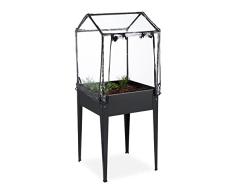 Relaxdays Mesa Cultivo con Invernadero, Cubierta PVC, 154x61x61 cm, Jardinera Metal, JardÃ­n o BalcÃ³n, Negro/Transparente