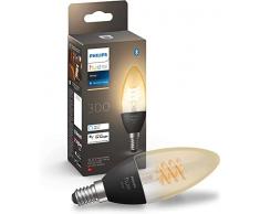 Philips Hue - Bombilla LED Inteligente de Filamento, Luz Blanca Cálida Regulable, casquillo E14 tipo vela 4.5W 300 Lúmens, Compatible con Alexa y Google Home