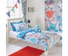 Cobertor edredón frazada de robots para niño y 2 fundas de almohada, juego de ropa de cama infantil, color azul.