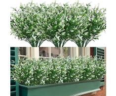 Mnixy 12 Paquetes de Flores Artificiales al Aire Libre, Flores Artificiales Resistentes a los Rayos UV, Plantas para Colgar, plantador para casa, Boda, Porche, Ventana, decoraciÃ³n de jardÃ­n (Blanco)