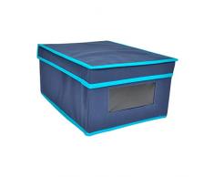 Bloquer Ralph Caja Ordenación con Ventana y Tapa, Tela, Azul y Turquesa, 37.5x27.5x3 cm