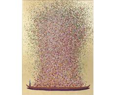Kare 4025621657408 Cuadro Retocado al Óleo, Flower Boat, Oro, 100 x 3.5 x 80 cm