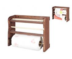 HOME Estante 3Â Rollos Cocina Madera Oscuro, Madera, 34Â x 11Â x 26Â cm