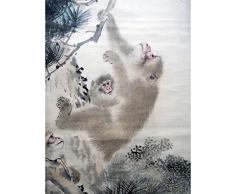 Mori Sosen Monkeys Trees Waterfall Painting Premium Wall Art Canvas Print 18X24 Inch Mono Arboles Agua Pintura pared
