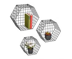 Relaxdays EstanterÃa Pared Industrial en Set 3 Unidades, Balda Flotante Diseño Hexagonal, Metal, 33x38x18 cm, Negro, 100% Hierro