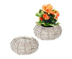 Relaxdays Maceta, Set de 2, RatÃ¡n, Macetero con PlÃ¡stico, 10x20 cm, Cestas Redondas Plantas de Interior, Blanco/Natural, 70% Fibra Vegetal 20% Hierro 10%