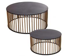 DRW Set de 2 Mesas Redondas de Madera en Negro y Natural 80x36cm y 62x31cm