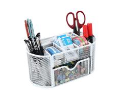 EasyPAG - Organizador de escritorio de malla multifuncional para oficina, organizador de escritorio con cajón, color blanco