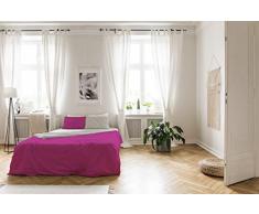 Italian Bed Linen Natural Doble Color y Funda de Almohada, fucia/Gris Claro, 3 Unidades