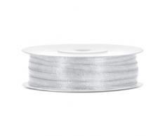 Cinta plateada de satÃ©n de 3 mm rollo de 50 metros de largo para idea de regalo, boda, bautizo, comuniÃ³n, Navidad, AÃ±o Nuevo, bombonera, bobina