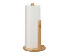 Relaxdays Portarrollos Cocina Vertical, BambÃº, Soporte Rollos con Tope, 28 x 14,5 cm, Sujetarrollos Redondo, Natural, Madera