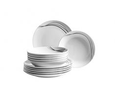 Domestic by Mäser 927313 Serie Tajo, Vajilla para 6 Personas, Porcelana, Blanco/Negro, 30 x 40 x 40 cm, 12 Unidades