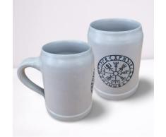 TÃ¶pferey Jarra de cerveza vikinga â Taza de arcilla con grabado Vegvisir, taza medieval de cerÃ¡mica, color gris